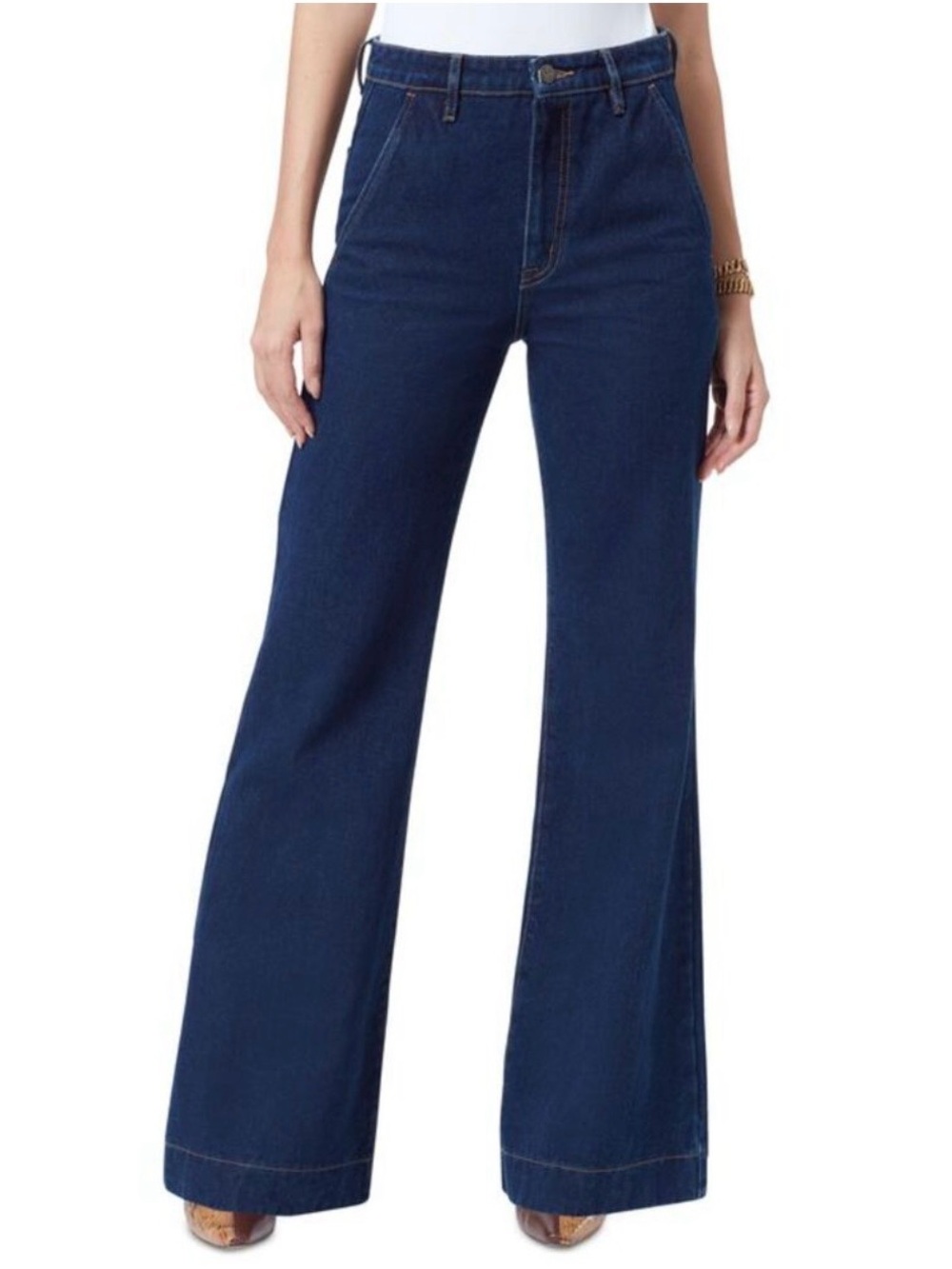 Sam Edelman High Waist Bay Flare Trouser Jeans Dark Denim size 25, inseam 20”